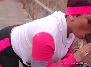 Outdoors doggy banging for the chubby ebony chick