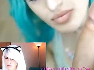 Sizzling hot babe blue haired real life anime model sucks her man !