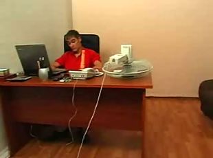 Russian Office Slut Fucked By Young Guy and Boss